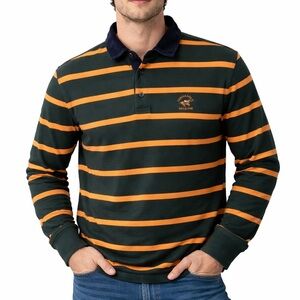 Navy and Orange Striped Men's Casual Shirt